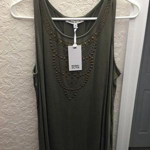 Rose & Olive green tank with beading, NWT!